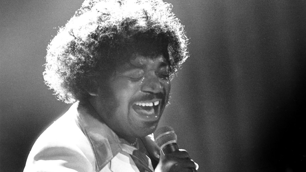 American R&B and soul singer Percy Sledge in concert in London, circa 1975. (Photo by Val Wilmer/Redferns/Getty)
