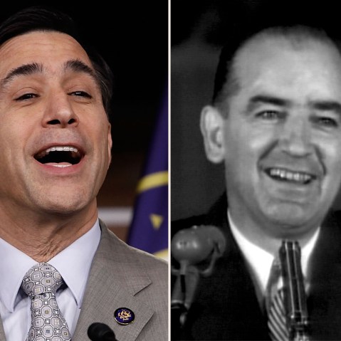 This digital combination shows file photos (L-R) Rep. Darrell Issa (R-CA) (C) speaks during a news conference on "energy, climate-gate and President Obama's trip to Copenhagen" with members of the House Republican American Energy Solutions Group at the...