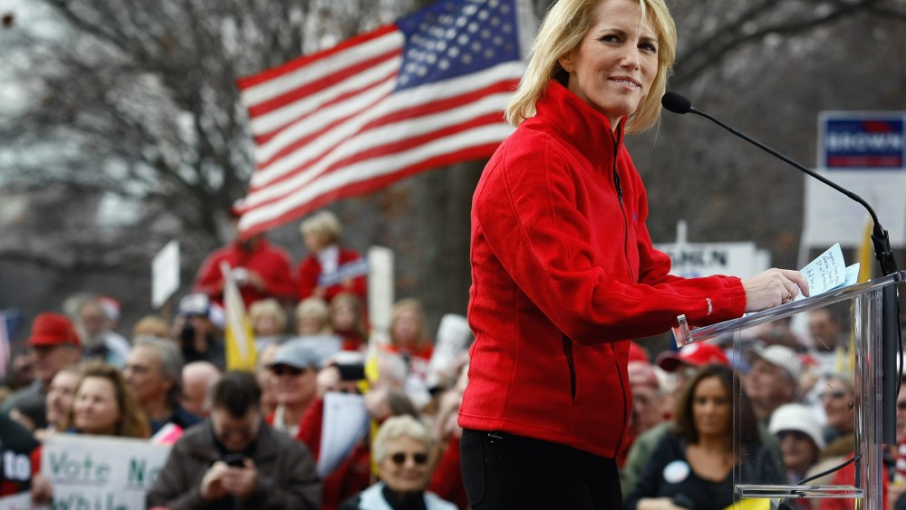 Conservative radio host and commentator Laura Ingraham addresses a health care reform protest.