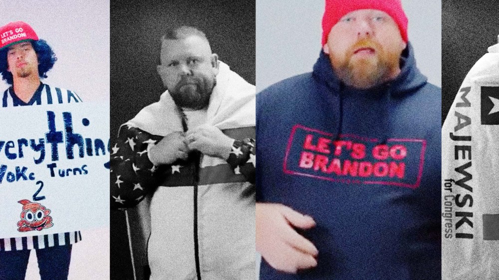 Photo Illustration: Images from a vide of congressional candidate and January 6th participant JR Majewski rapping
