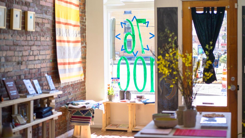 The interior of the "Less Than 100" pop-up shop in Pittsburgh, whose pricing is meant to raise awareness of the pay gap between genders.