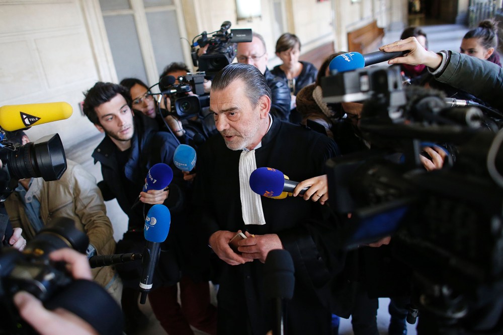 Frank Berton, lawyer of Paris attacks suspect Salah Abdeslam, speaks to the press at the Paris courthouse on April 27, 2016. (Photo by Matthieu Alexandre/AFP/Getty)