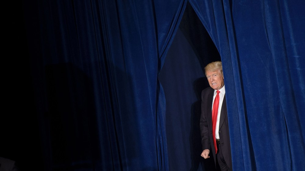 Republican presidential candidate Donald Trump arrives to speak about foreign policy at the Mayflower Hotel on April 27, 2016 in Washington, DC. (Photo by Brendan Smialowski/AFP/Getty)
