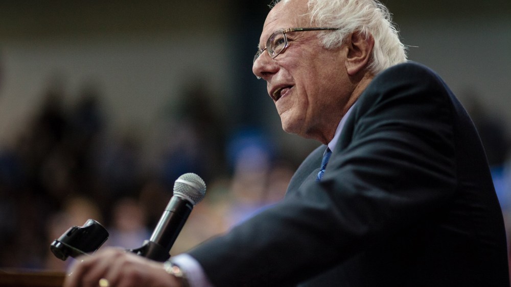 Democratic presidential candidate Bernie Sanders addresses a campaign rally in Salem, Ore., May 10, 2016. (Photo by Rob Kerr/AFP/Getty)