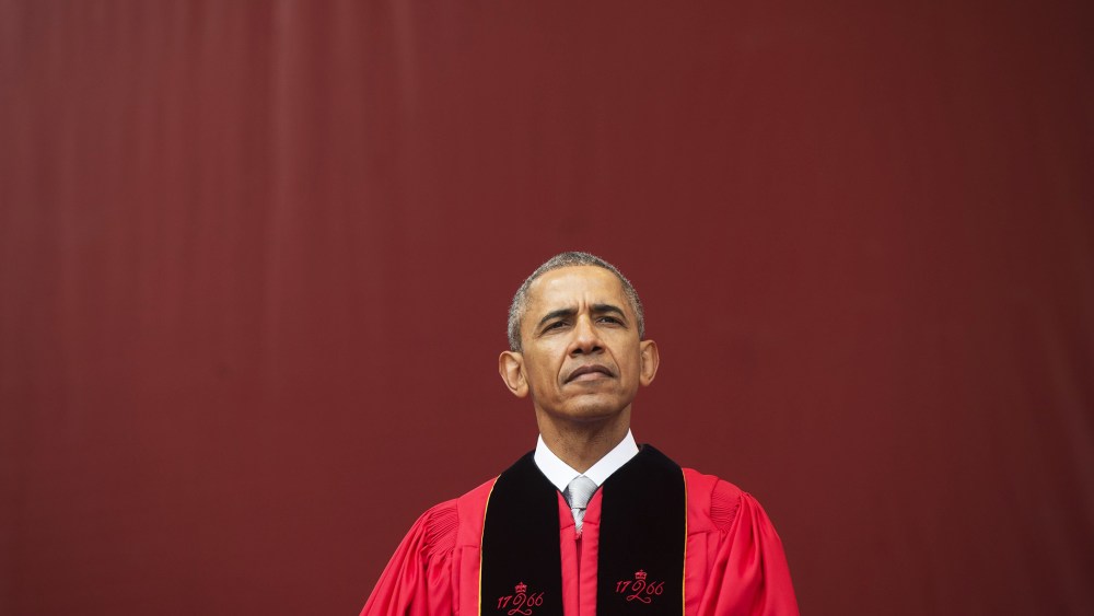 President Barack Obama attends the commencement ceremony for Rutgers University at High Point Solutions Stadium in Piscataway, N.J., May 15, 2016. (Photo by Saul Loeb/AFP/Getty)