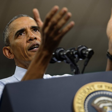 President Barack Obama delivers remarks on the economy at Concord Community High School, June 1, 2016 in Elkhart, Ind. (Photo by Brendan Smialowski/AFP/Getty)