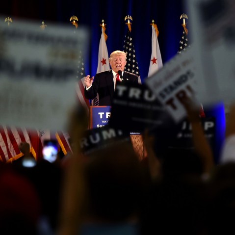 Republican presidential candidate Donald Trump speaks during a rally at the San Jose Convention Center in San Jose, Calif. on June 2, 2016. (Photo by Josh Edelson/AFP/Getty)