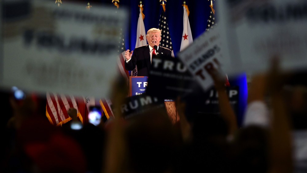 Republican presidential candidate Donald Trump speaks during a rally at the San Jose Convention Center in San Jose, Calif. on June 2, 2016. (Photo by Josh Edelson/AFP/Getty)