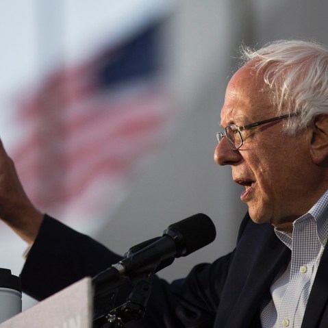 Democratic presidential candidate Senator Bernie Sanders speaks at a GOTV concert and campaign rally at the Los Angeles Memorial Coliseum on June 4, 2016 in Los Angeles, Calif. (Photo by Jonathan Alcorn/AFP/Getty)