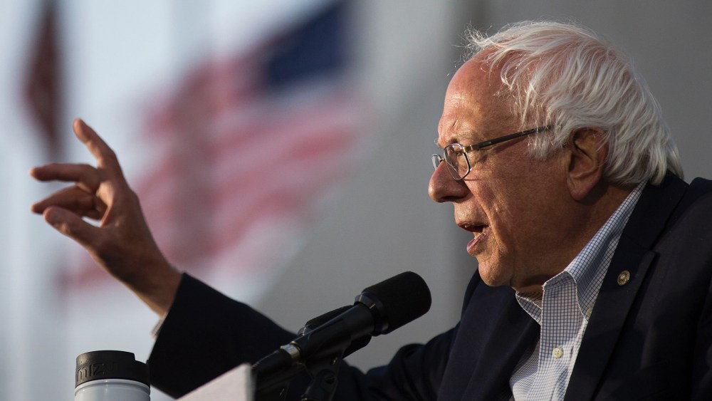 Democratic presidential candidate Senator Bernie Sanders speaks at a GOTV concert and campaign rally at the Los Angeles Memorial Coliseum on June 4, 2016 in Los Angeles, Calif. (Photo by Jonathan Alcorn/AFP/Getty)