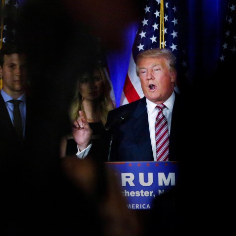 Republican presidential candidate Donald Trump delivers remarks at Trump National Golf Club Westchester in Briarcliff Manor, New York, June 07, 2016. (Photo by Kena Betancur/AFP/Getty)