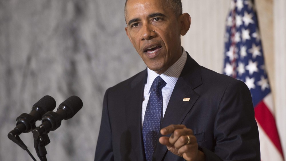 President Barack Obama speaks following a National Security Council meeting on the Islamic State at the Department of Treasury in Washington, DC on June 14, 2016. (Photo by Saul Loeb/AFP/Getty)
