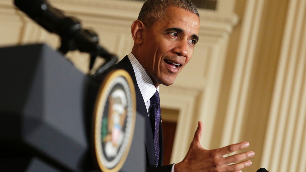 President Barack Obama speaks during a joint news conference with Mexican President Enrique Pena Nieto at the White House on July 22, 2016 in Washington D.C. (Photo by Yuri Gripas/AFP/Getty)