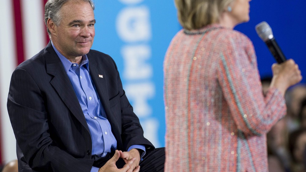 Democratic Presidential candidate Hillary Clinton speaks during a campaign rally with US Senator Tim Kaine, Democrat of Virginia, at Ernst Community Cultural Center in Annandale, Va., July 14, 2016. (Photo by Saul Loeb/AFP/Getty)