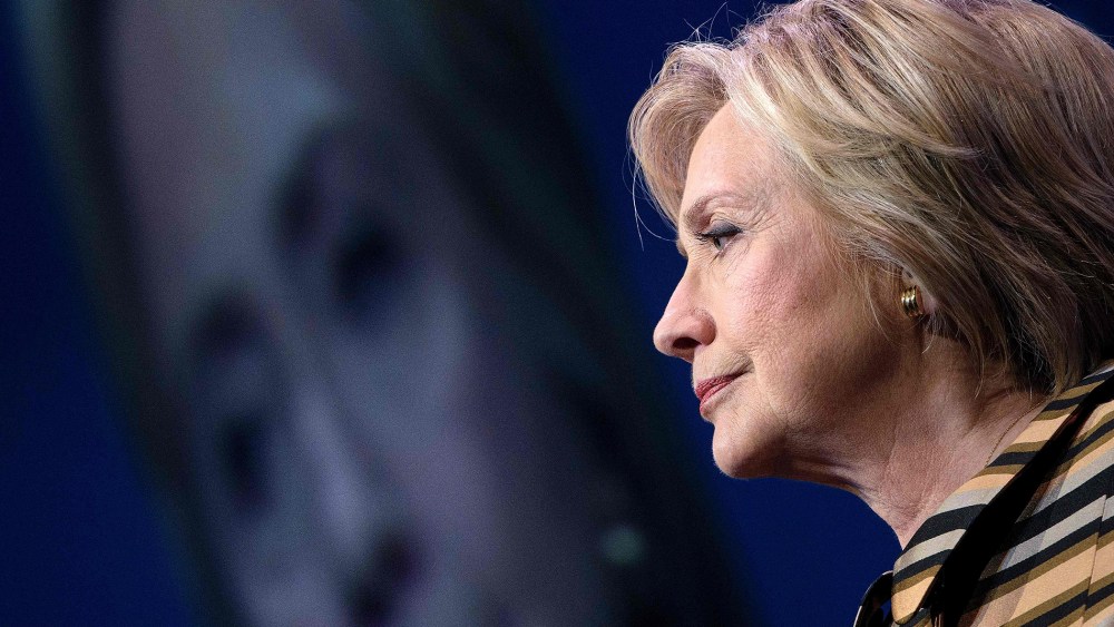 Democratic presidential nominee Hillary Clinton pauses while speaking during the Congressional Hispanic Caucus Gala on Sept. 15, 2016 in Washington, D.C. (Photo by Brendan Smialowski/AFP/Getty)