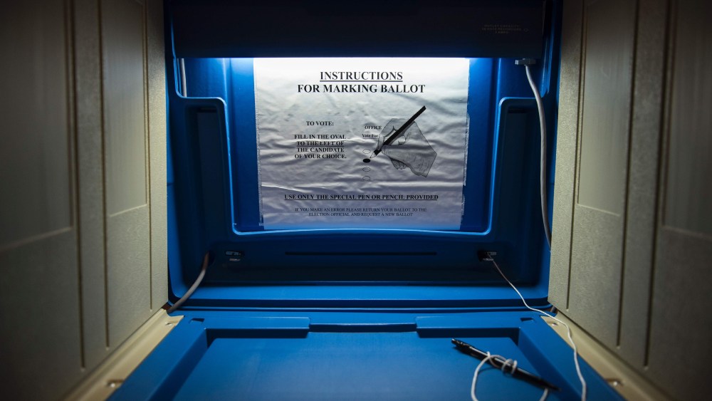 A voting booth at the Early Vote Center, Oct. 5, 2016, in northeast Minneapolis, Minn. (Photo by Stephen Maturen/AFP/Getty)