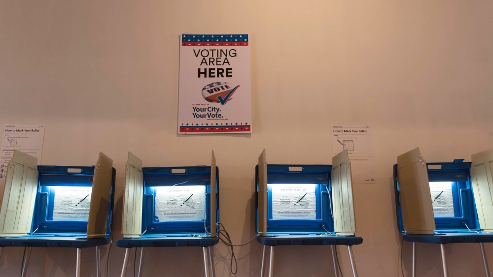 Voting booths inside the Early Vote Center, Oct. 5, 2016, in Minneapolis, Minn. (Photo by Stephen Maturen/AFP/Getty)