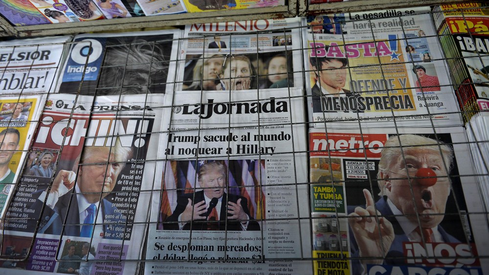 Mexican newspapers with their headlines referring to the eventual triumph of Donald Trump on Nov. 9, 2016 in Mexico City. (Photo by Pedro Pardo/AFP/Getty)