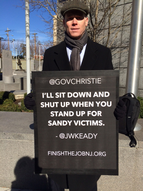 Jim Keady, a Spring Lake resident protests today in Trenton, N.J.