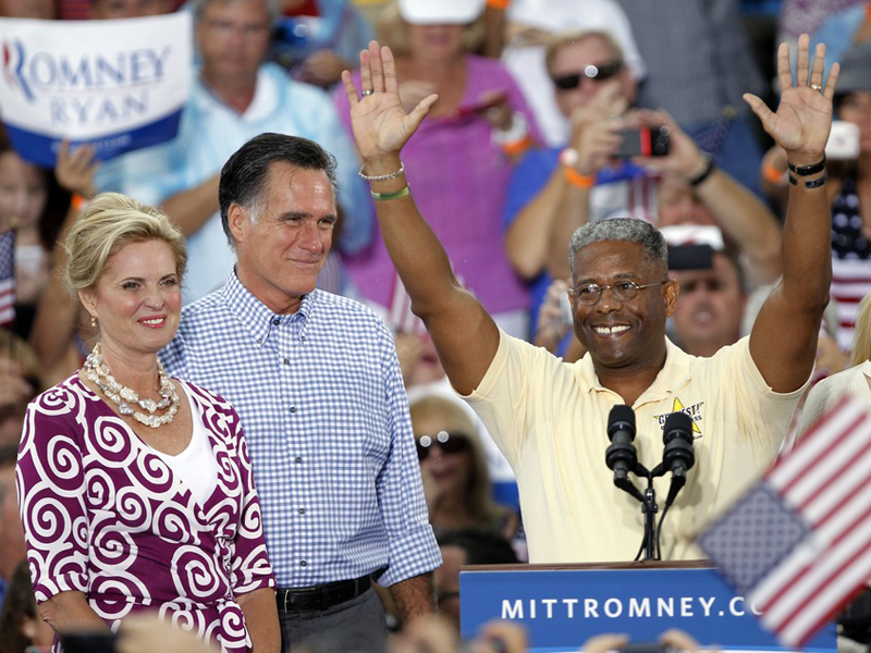 U.S. Rep. Allen West, R-Fla. waves before introducing Republican presidential candidate and former Massachusetts Gov. Mitt Romney and his wife Ann Oct. 7 in Port St. Lucie, Fla. (Photo by Lynne Sladky/AP)