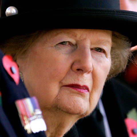Former British Prime Minister Baroness Margaret Thatcher is seen at a wreath laying ceremony in London, in this Friday, Nov. 9, 2007 file photo. Former Prime Minister Margaret Thatcher was hospitalized in stable condition in central London on Saturday...