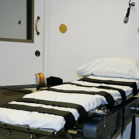 The gurney in the execution chamber at the Oklahoma State Penitentiary is pictured in McAlester, Okla.