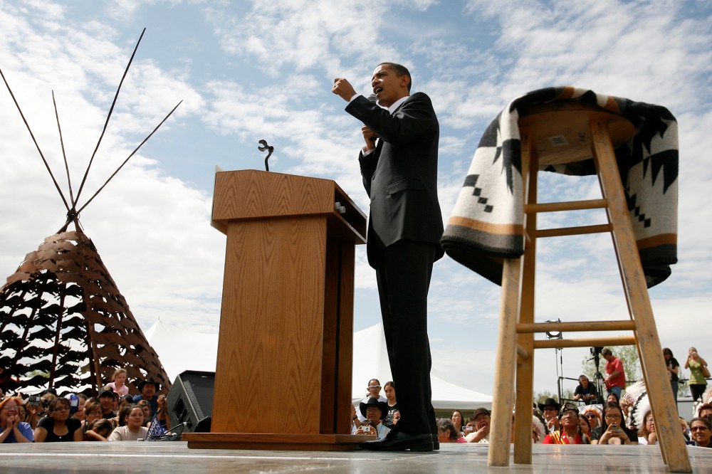 Barack Obama campaigns in Crow Agency, Mont. May 19, 2008.