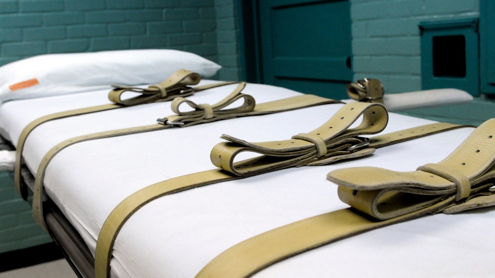 Pictured, a gurney used to restrain prisoners during the lethal injection process. (Photo by Pat Sullivan/AP)