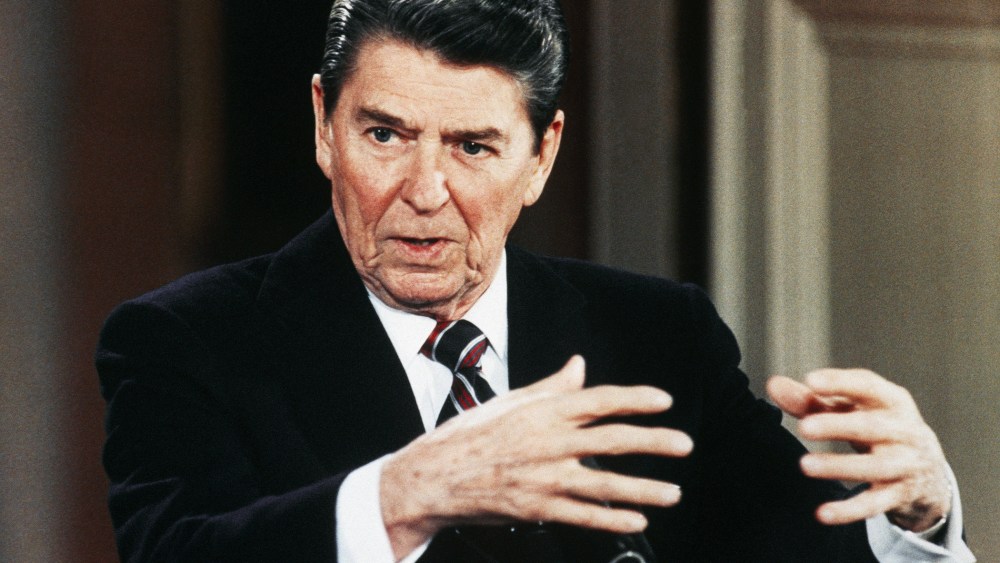 President Ronald Reagan speaks during a news conference at the White House in January, 1986.