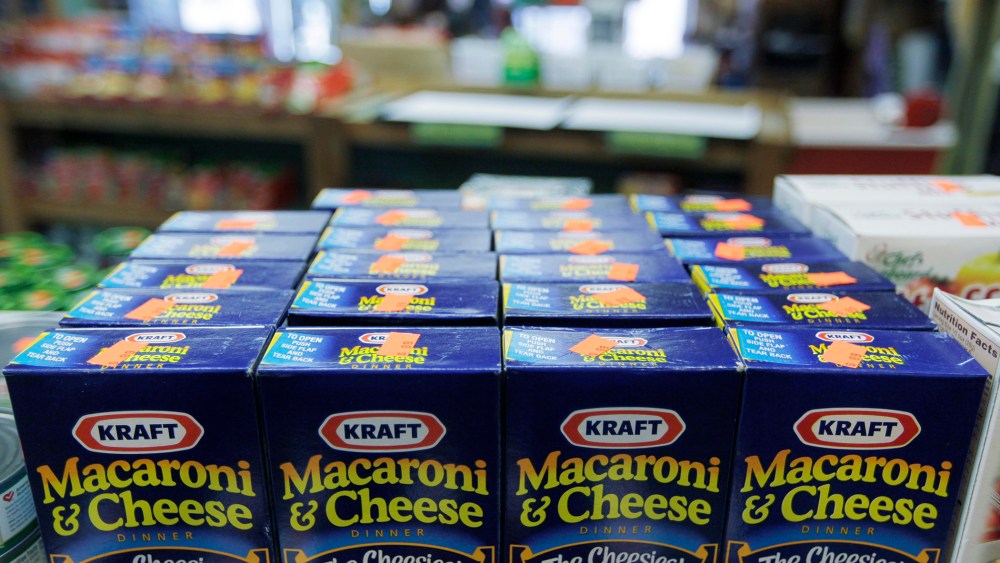 Packages of Kraft Macaroni & Cheese fill the shelves of a store on May 4, 2009, in Chicago Ridge, Ill. (Photo by M. Spencer Green/AP)
