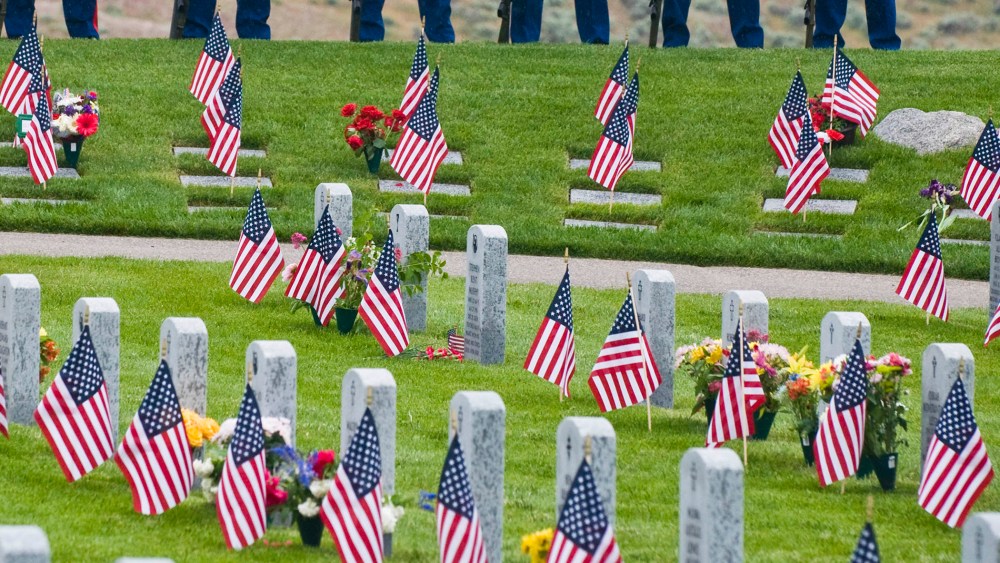 Marines stand at ease on the hillside during a Memorial Day Ceremony on Monday, May 31, 2010 at the Idaho Veterans Cemetery in Boise, Idaho.