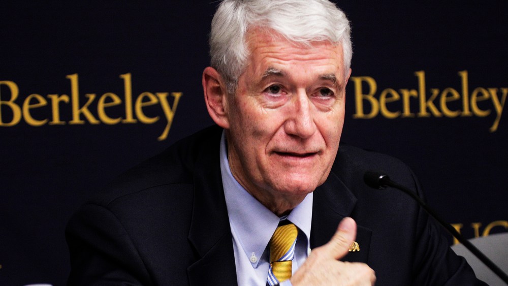Robert Birgeneau speaks during a news conference, Sept. 28, 2010, in Berkeley, Calif.