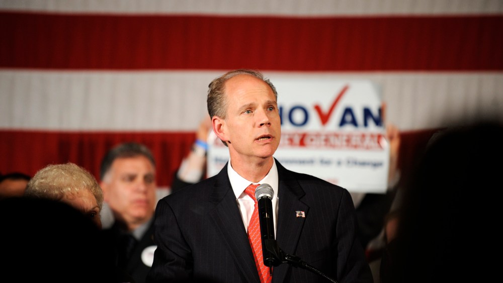 Republican New York State Attorney General candidate Dan Donovan delivers his concession speech after losing to Democrat Eric Schneiderman during the New York State GOP election eve festivities, Nov. 2, 2010 in New York.