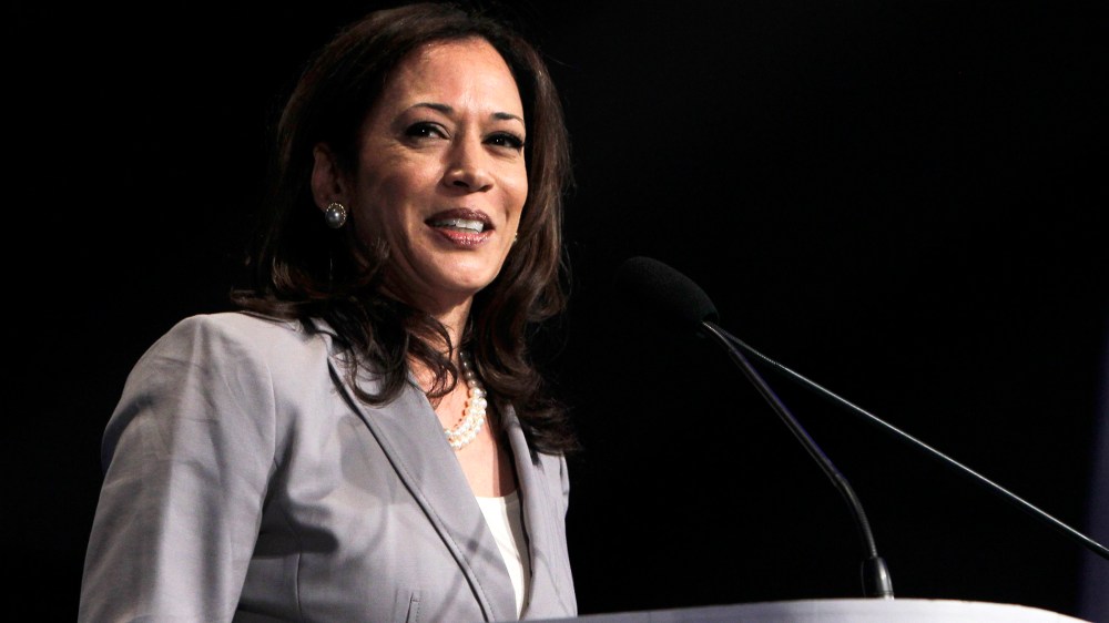 Attorney General Kamala Harris smiles speaks at an event in Sacramento, Calif., April 13, 2013. (Photo by Rich Pedroncelli/AP)