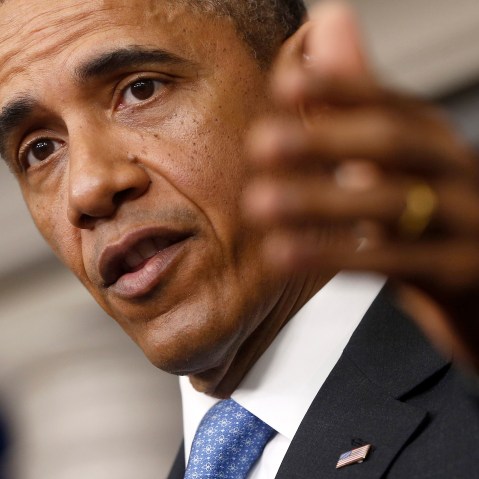 President Barack Obama answers questions during his new conference in the Brady Press Briefing Room of the White House in Washington, Tuesday, April 30, 2013. (Photo by: Charles Dharapak/AP Photo)