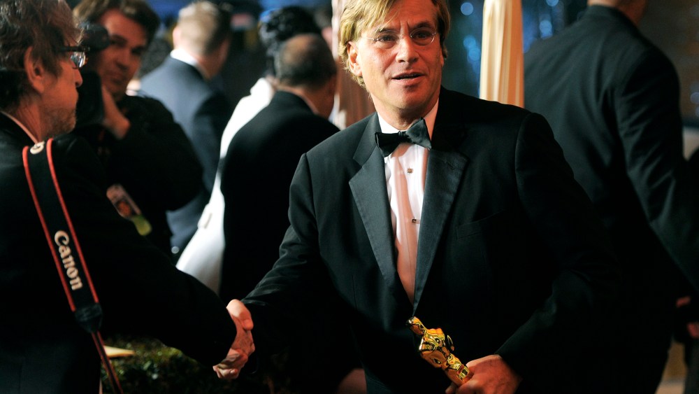 Writer Aaron Sorkin is seen with his academy award for "The Social Network" following the 83rd Academy Awards on Feb. 27, 2011, in Los Angeles, Calif. (Photo by Chris Pizzello/AP)