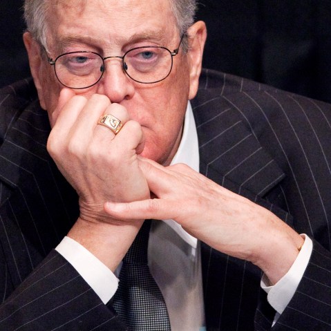 David Koch, executive vice president of Koch Industries, attends a meeting, April 11, 2011, in New York, NY. (Photo by Mark Lennihan/AP)