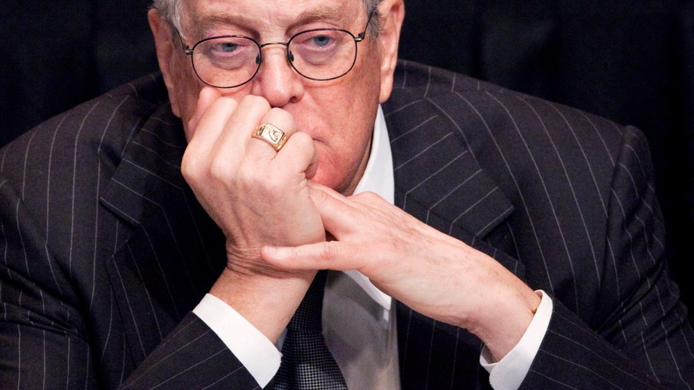 David Koch, executive vice president of Koch Industries, attends a meeting, April 11, 2011, in New York, NY. (Photo by Mark Lennihan/AP)