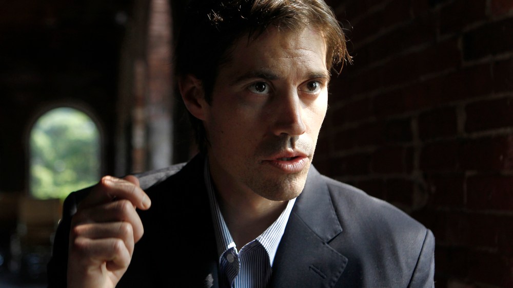 Journalist James Foley, of Rochester, N.H., responds to questions during an interview with The Associated Press
