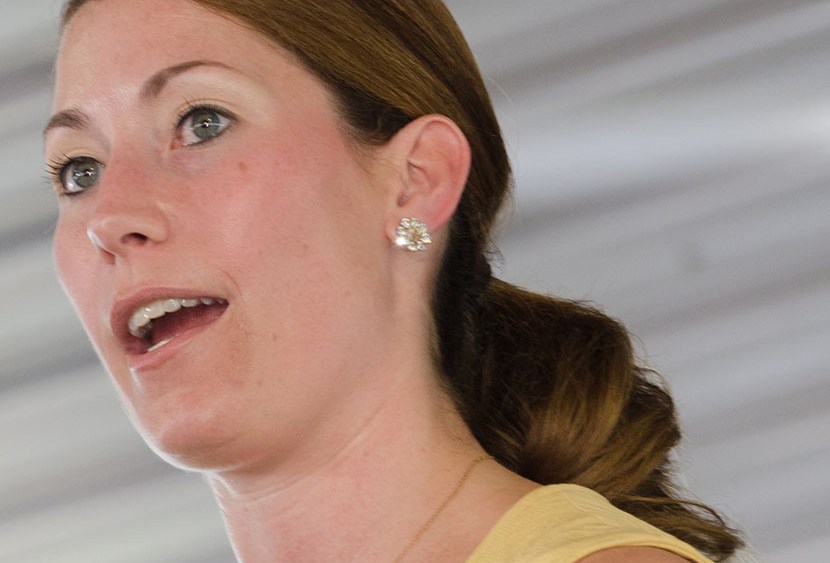 Alison Lundergan Grimes, who is running for Secretary of State in Kentucky, speaks at the 131th annual Fancy Farm Picnic, Aug, 6, 2011 in Fancy Farm, Ky. (Photo by Daniel R. Patmore/AP)