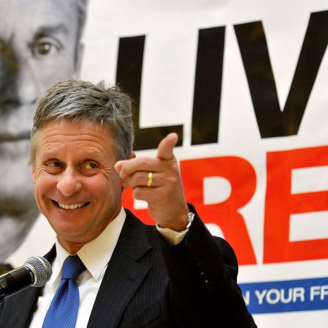 Former New Mexico Gov. Gary Johnson at a news conference during which he announced he was seeking a presidential nomination as a Libertarian, at the State Capitol in Santa Fe, N.M., Dec. 28, 2011. (Photo by Eddie Moore/Albuquerque Journal/AP)