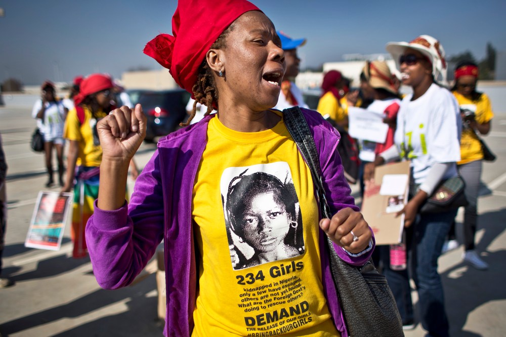 South Africans protest in solidarity against the abduction three weeks ago of hundreds of schoolgirls in Nigeria, May 8, 2014.