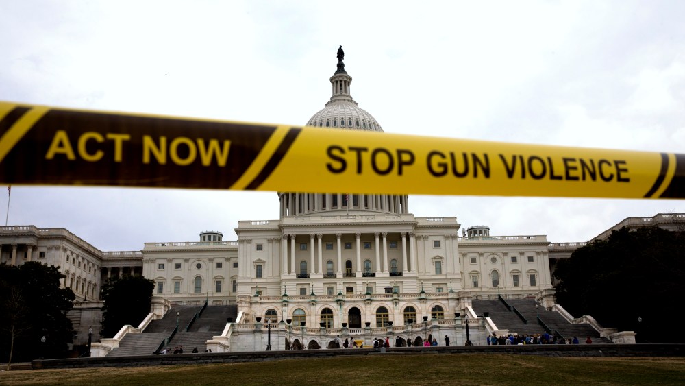 Gun control activists demonstrate outside of the Capitol in Washington D.C., March 11, 2014.