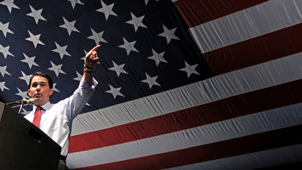 Wisconsin Gov. Scott Walker speaks at the Republican party of Wisconsin State Convention Saturday on May 3, 2014, in Milwaukee.