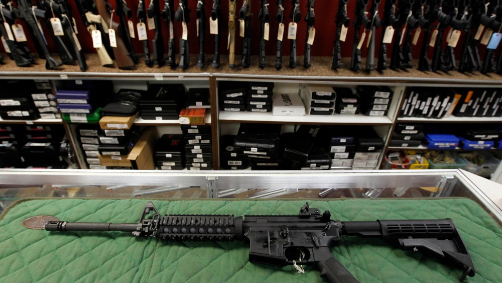 This July 26, 2012 file photo shows an AR-15 style rifle. (Photo by Alex Brandon/AP)