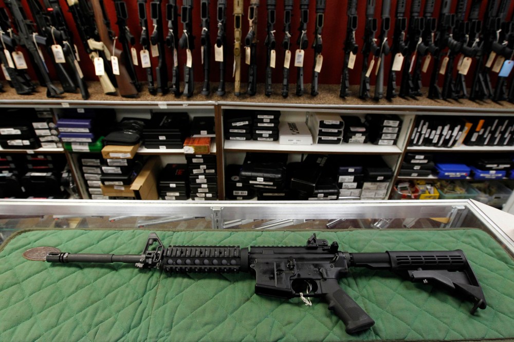 This July 26, 2012 file photo shows an AR-15 style rifle. (Photo by Alex Brandon/AP)