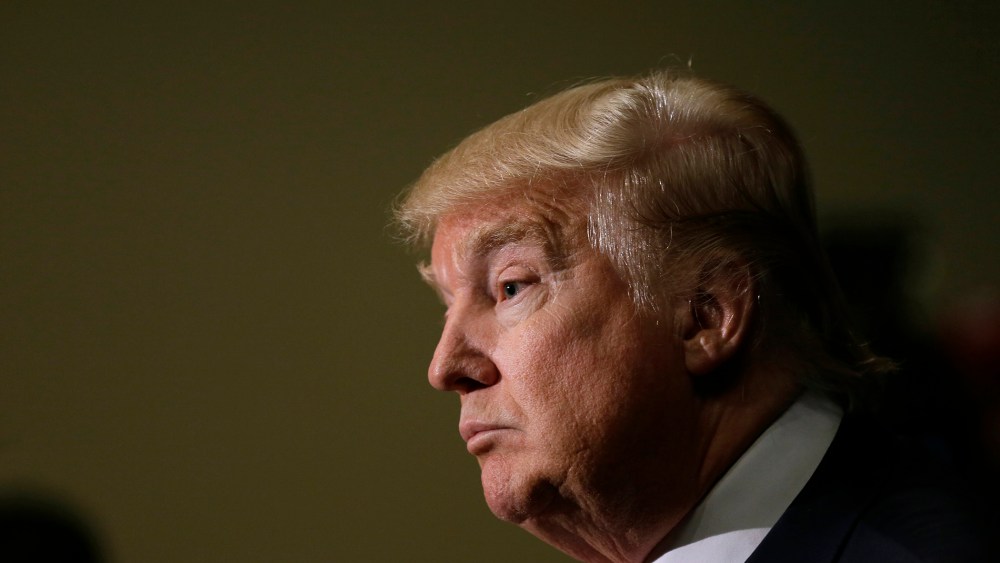 Republican presidential candidate Donald Trump speaks during a news conference, Aug. 25, 2015, in Dubuque, Ia. (Photo by Charlie Neibergall/AP)