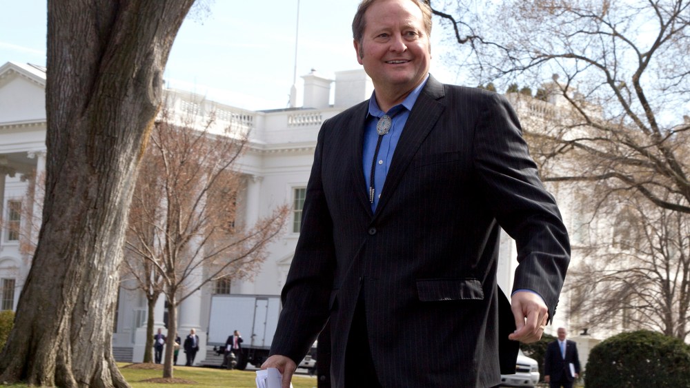 Montana Gov. Brian Schweitzer leaves the White House in Washington on Feb. 27, 2012.