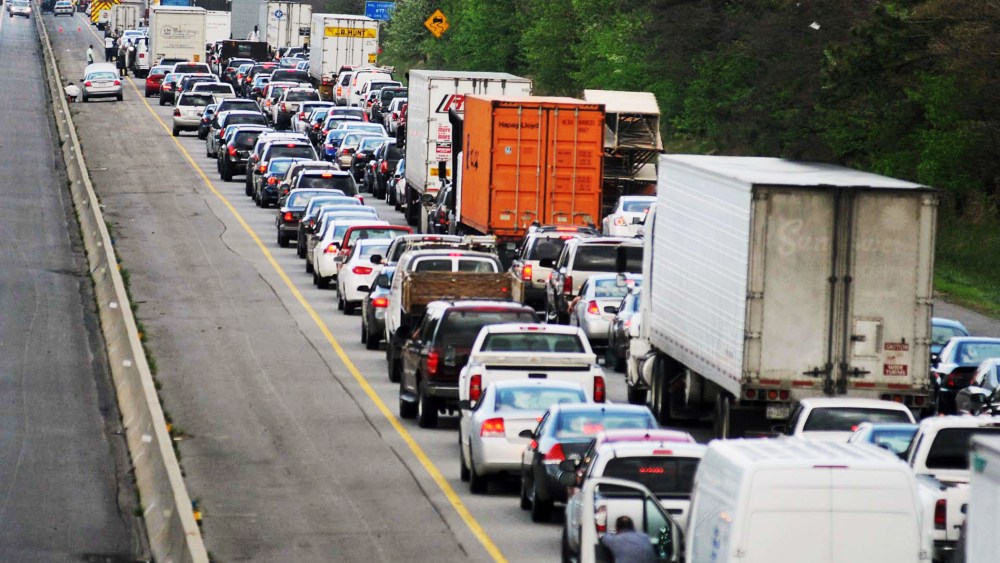 Traffic backs up on Interstate 95 northbound in Colonial Heights, Va.