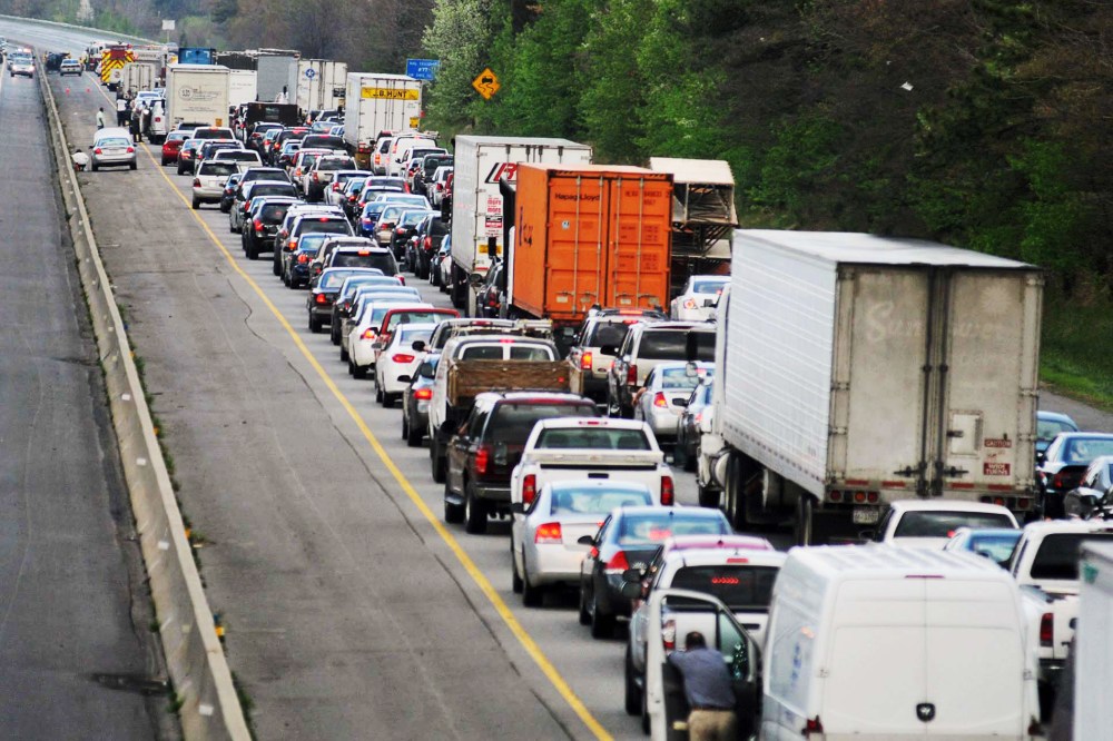 Traffic backs up on Interstate 95 northbound in Colonial Heights, Va.